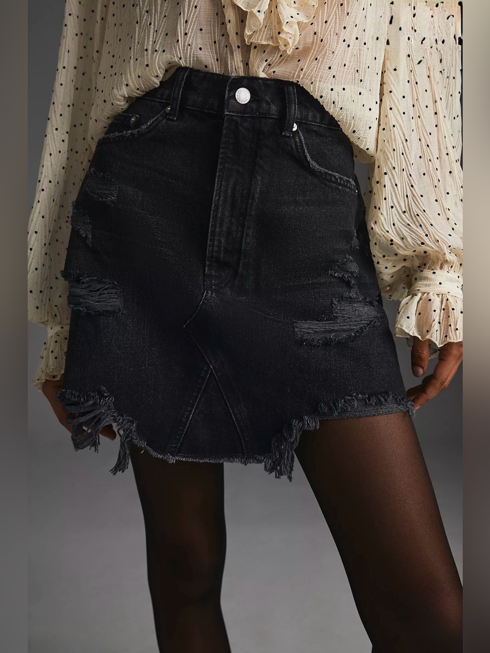 Pilcro By Anthropologie Women’s Destroyed-Denim Mini Skirt Black Size 10